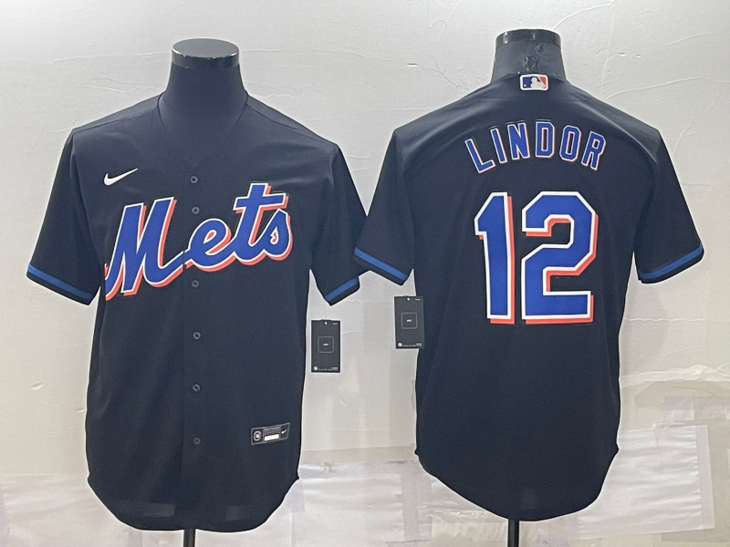 Men's New York Mets Francisco Lindor #12 Black Baseball Jersey